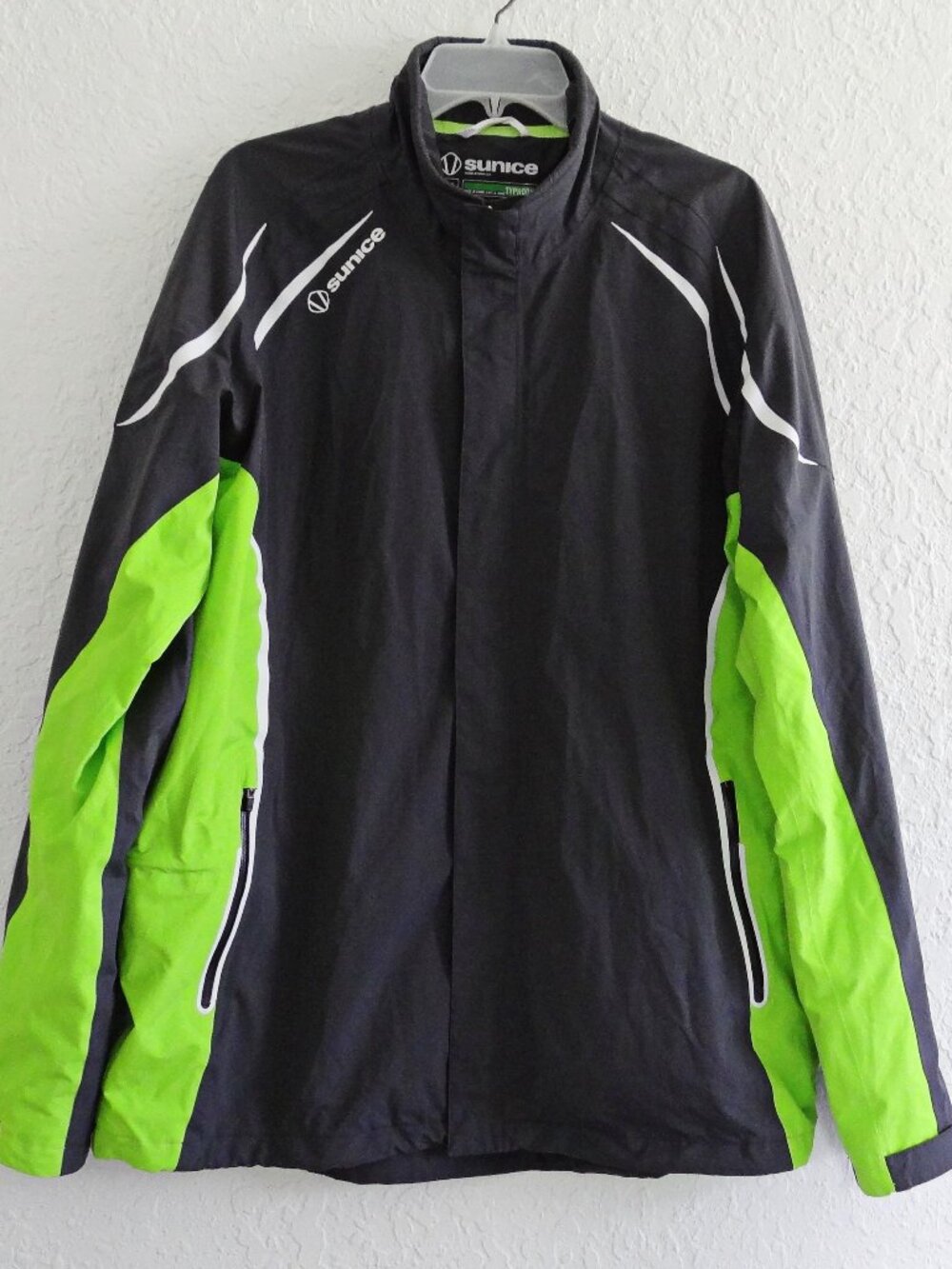 SUNICE Men's L Typhoon Full Zip Jacket Zephal Wateproof Gray Neon Green